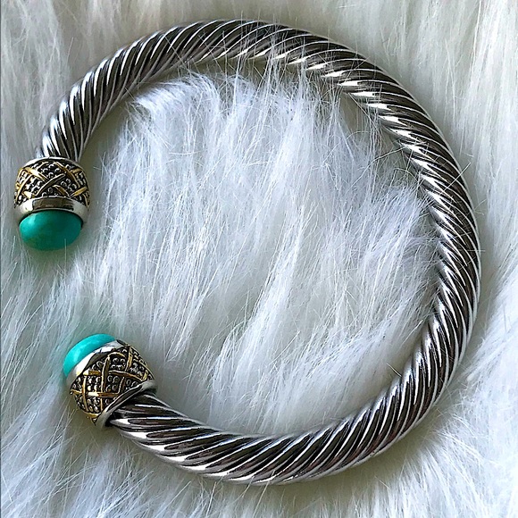 Twisted Cable Cuff Bracelet faux Turquoise - Picture 1 of 3